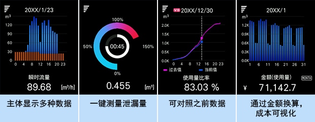 主體顯示多種數(shù)據(jù) | 一鍵測量泄漏量 | 可對照之前數(shù)據(jù) | 通過金額換算，成本可視化